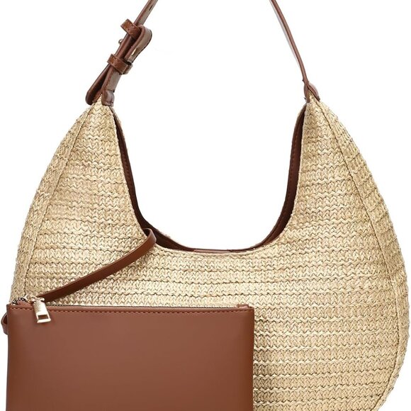 Straw Handbag for Women Summer Beach Tote Purse with Adjustable Strap - Picture 1 of 8